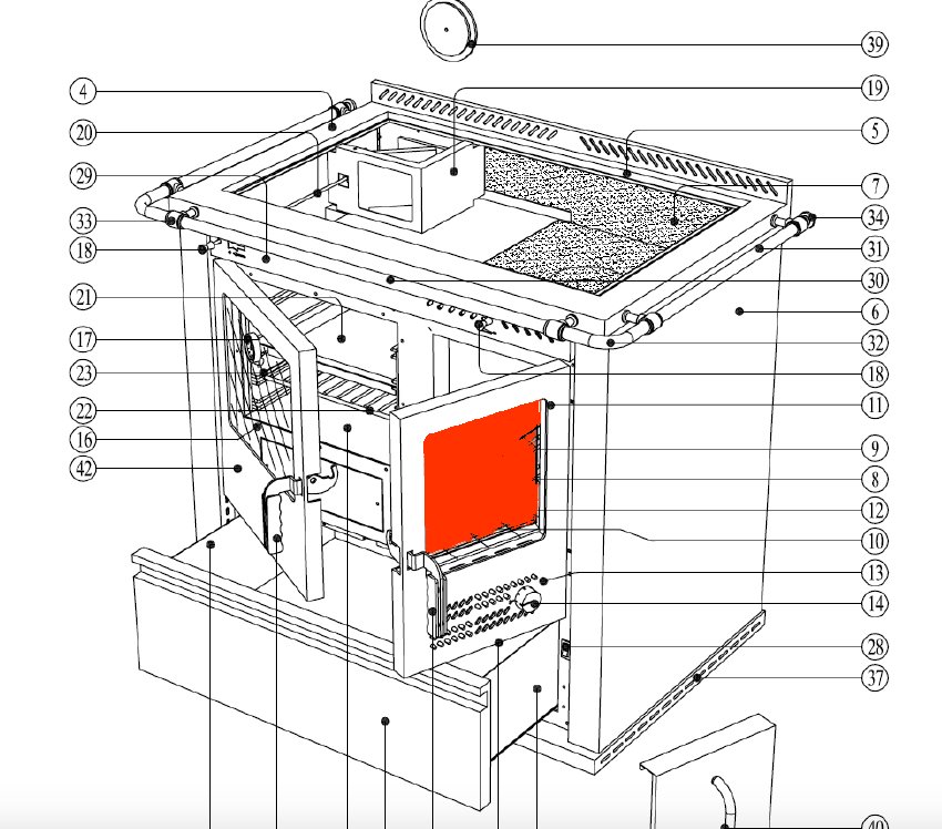 Wamsler K135F/A vitre intrieur porte de chambre de combustion